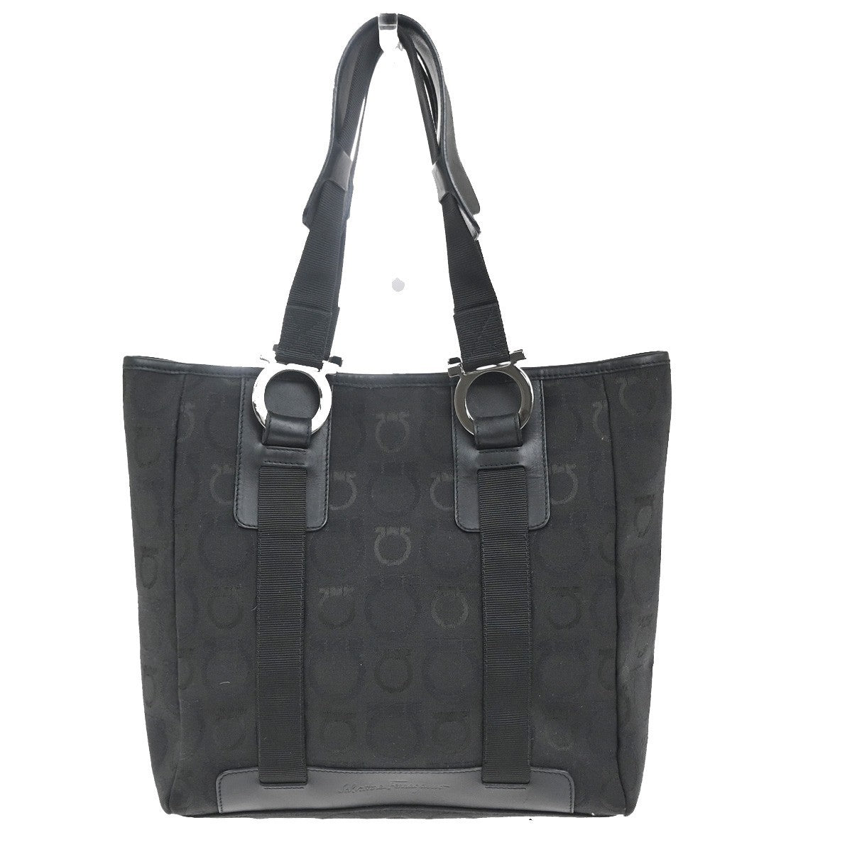 SALVATORE FERRAGAMO Logo Gancini Shoulder Hand Bag Canvas Leather Black 67MA222