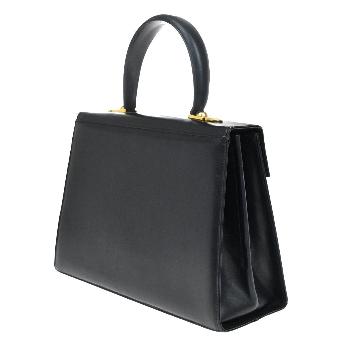 SALVATORE FERRAGAMO Logo Gancini Hand Bag Leather Navy Blue GHW Italy 67EF341