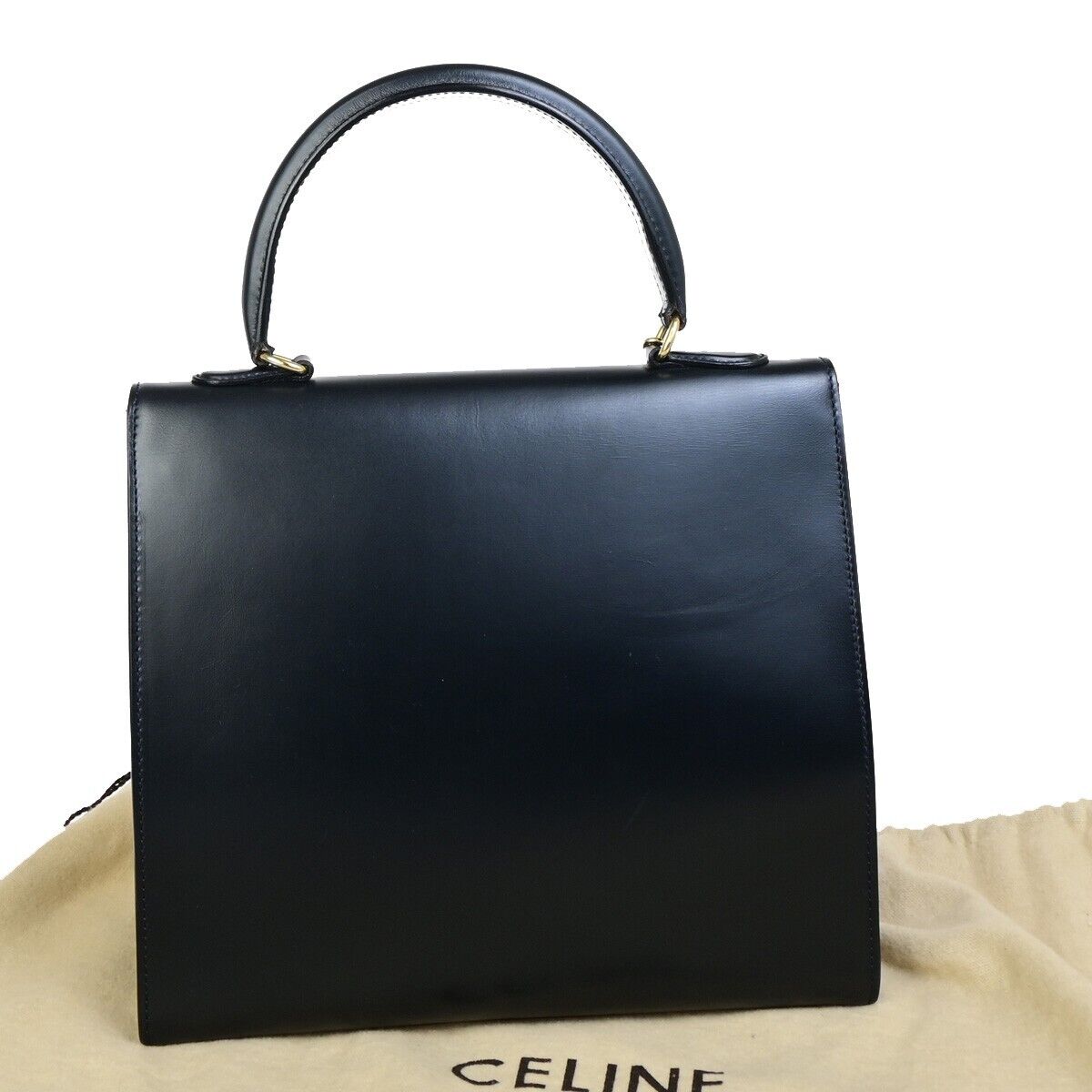 CELINE Logo Top Handle Hand Bag Leather Navy Blue GHW Made in Italy 34EC891