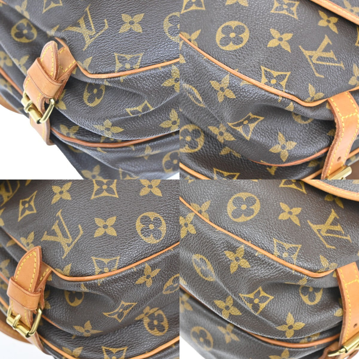LOUIS VUITTON Logo Saumur 30 Shoulder Bag Monogram Leather Brown M42256 16EE245