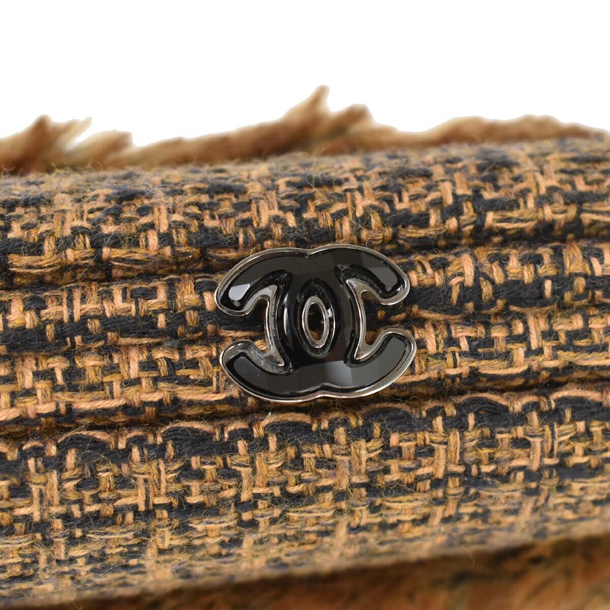 CHANEL CC Logo 2Way Chain Shoulder Clutch Bag Fur Wool Leather Brown 683LC294