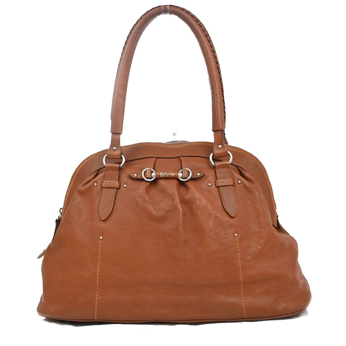 CHRISTIAN DIOR Logo Shoulder Tote Hand Bag Leather Brown SHW Italy 12KC713