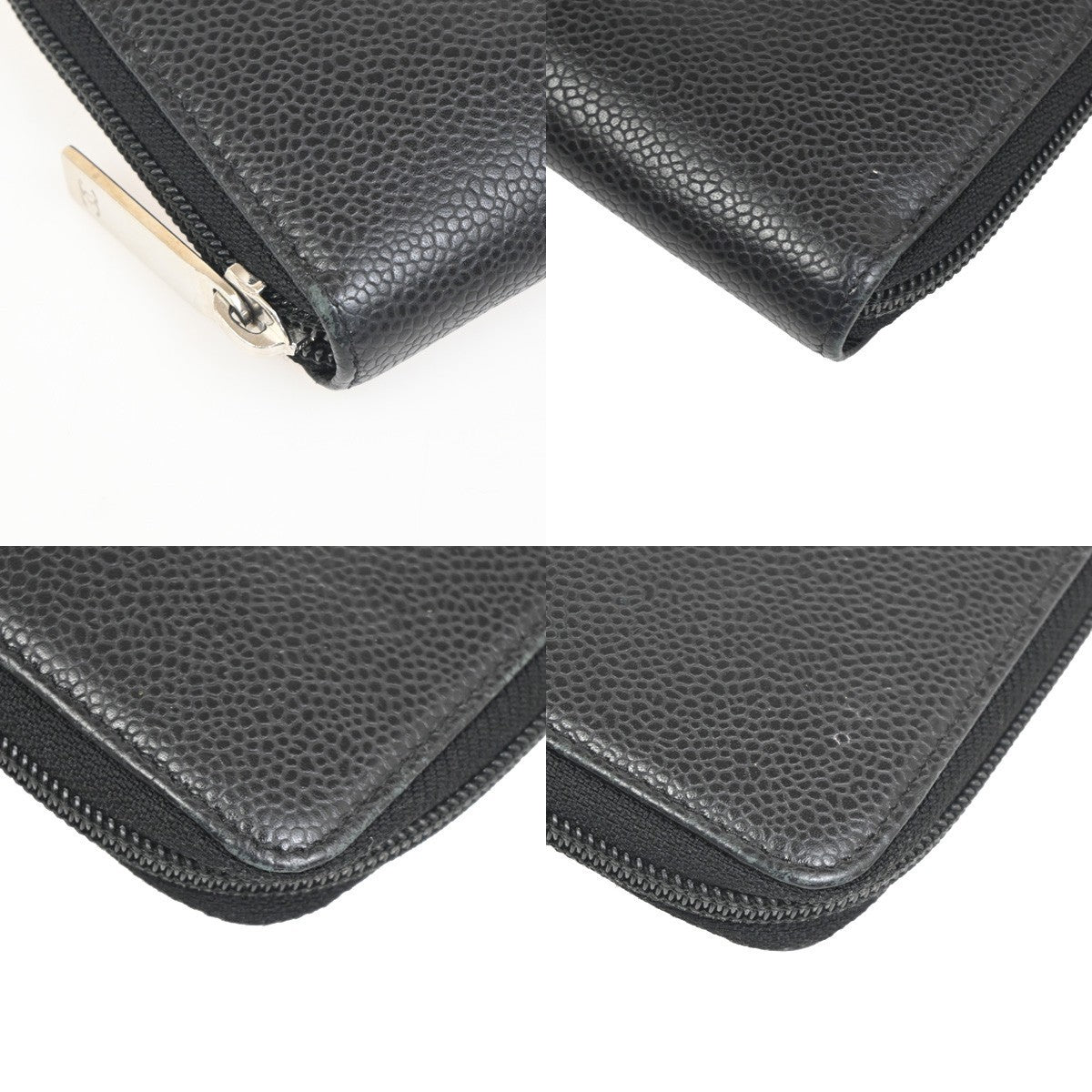 CHANEL CC Logo Zip Around Long Wallet Grained Calfskin Leather Black SHW 70RL612