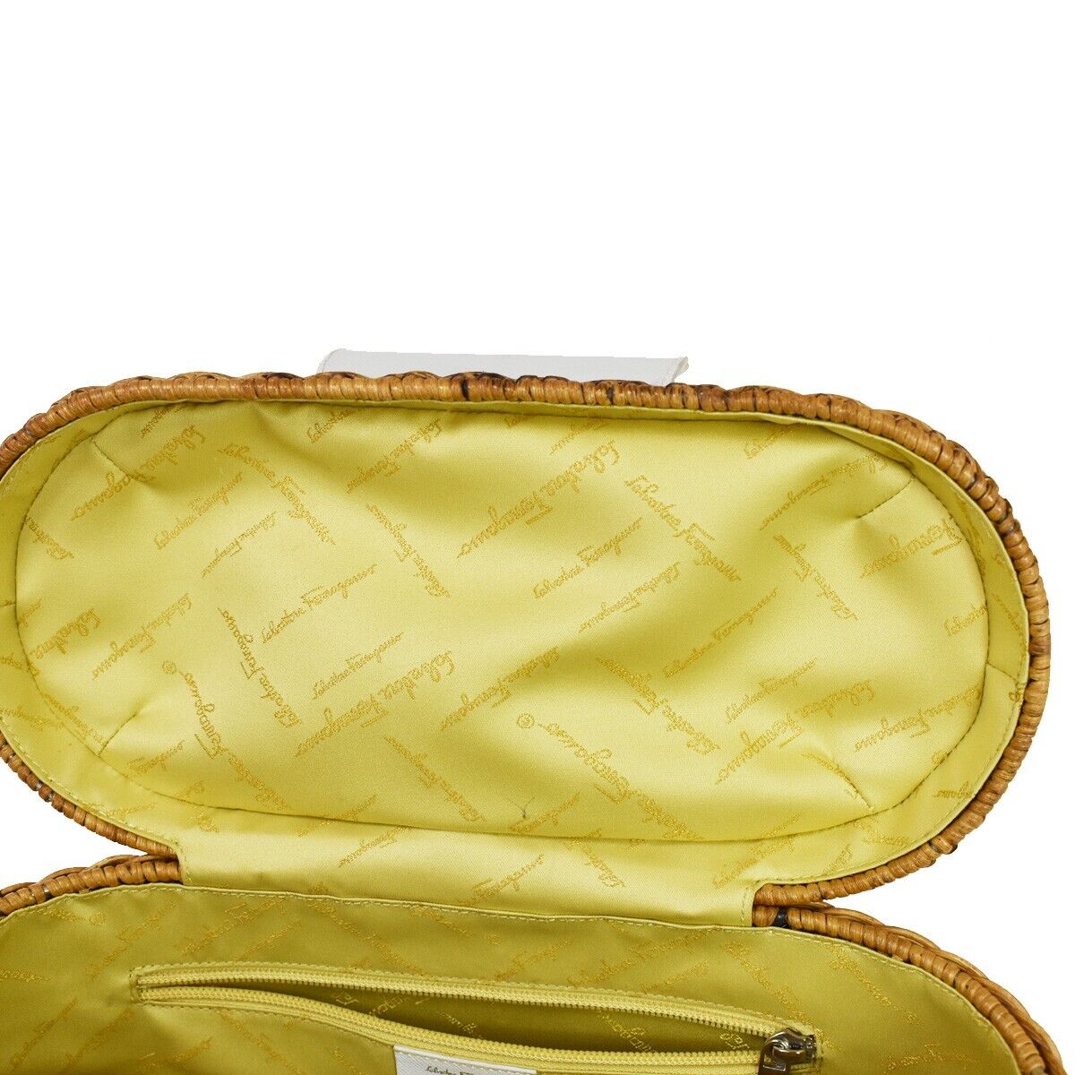 SALVATORE FERRAGAMO Basket Gancini Shoulder Bag Straw Leather Brown WE 88RH761