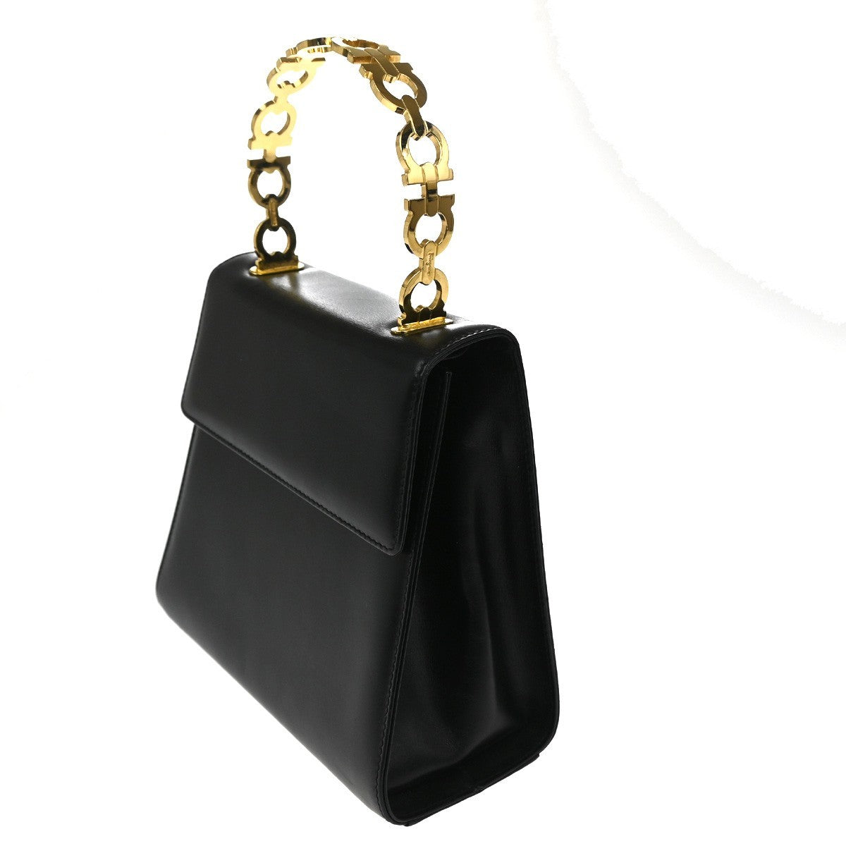 SALVATORE FERRAGAMO Gancini Hand Bag Leather Gold Black Italy 80TA466