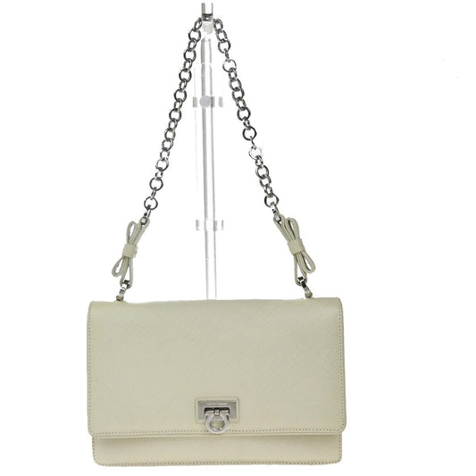 SALVATORE FERRAGAMO Gancini Chain Mini Shoulder Bag Leather White SHW 63KP530