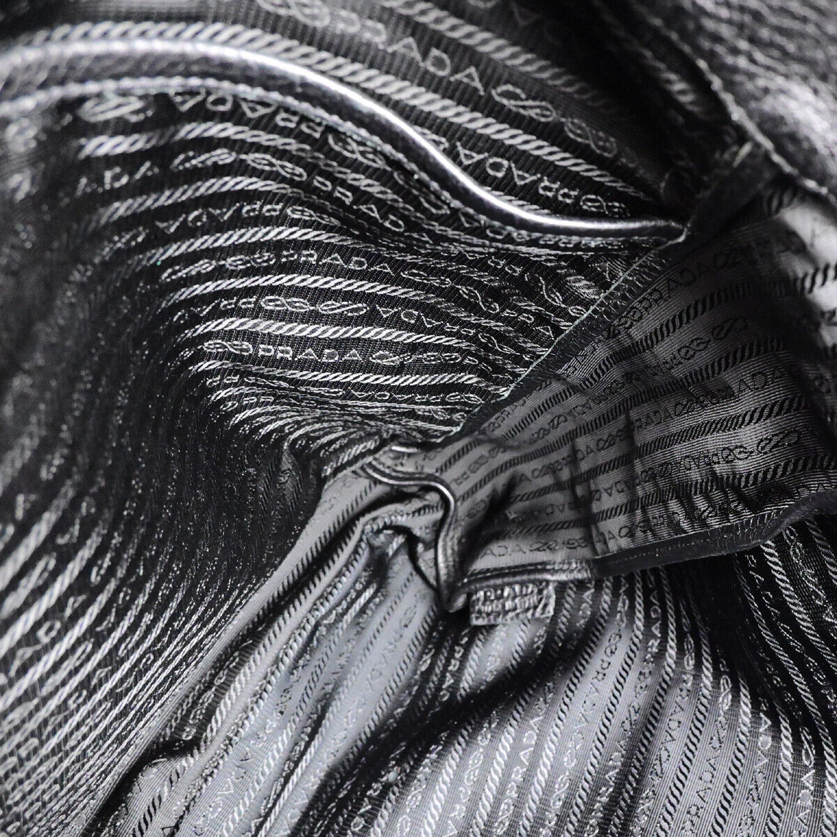 PRADA Logo 2Way Shoulder Hand Bag Vitello Daino Leather Black Nero SHW 12YG607