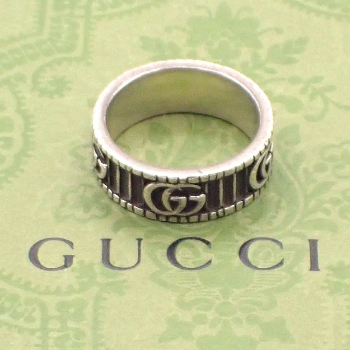 GUCCI GG Marmomt Logo Ring Silver 925 Italy Accessories Size JP 17/ US 8 66MA181
