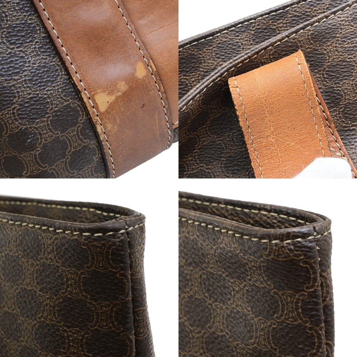 CELINE Macadam Pattern 2Way Shoulder Tote Bag PVC Leather Brown Italy 61KA539
