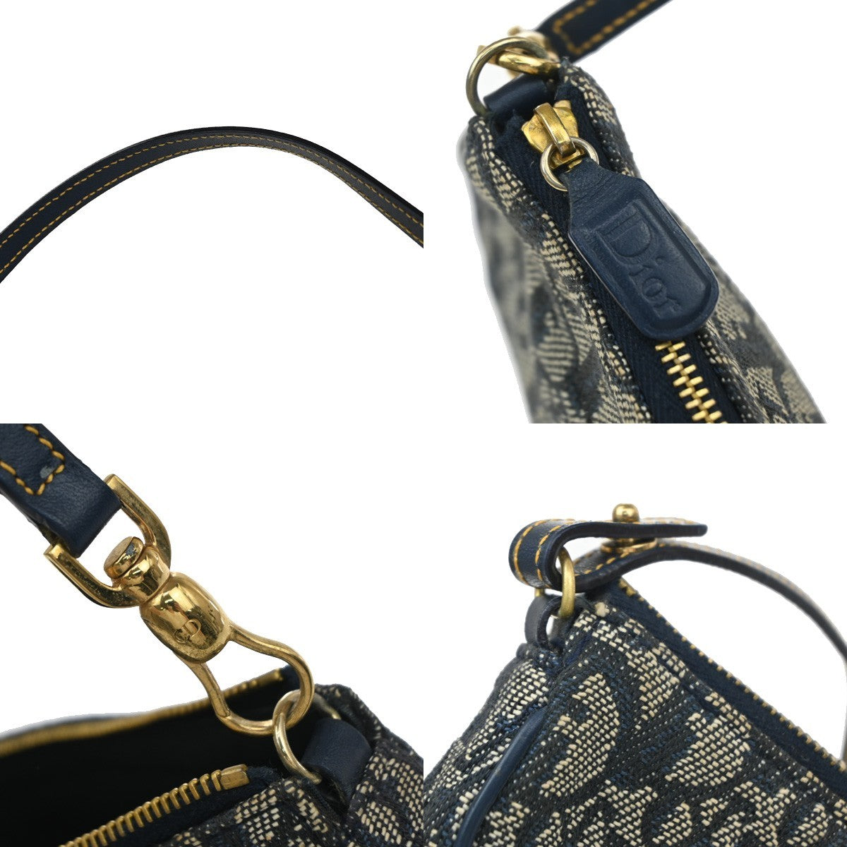 CHRISTIAN DIOR Mini Saddle Hand Bag Canvas Leather Blue GHW 91EG403