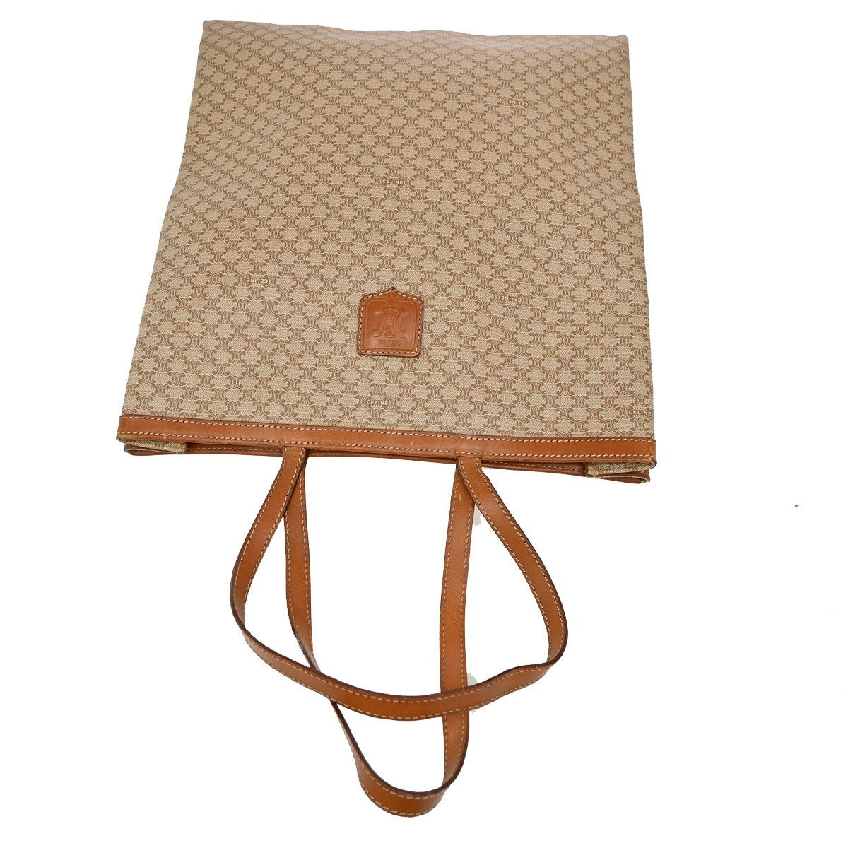 CELINE Logo Macadam Pattern Shoulder Tote Bag PVC Leather Beige GHW 60TA081