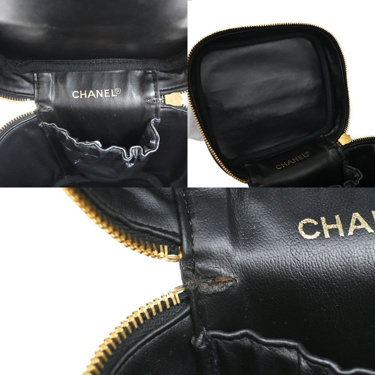 CHANEL CC Logo Bicolore Vanity Hand Bag Leather Black GHW Italy 76KB414