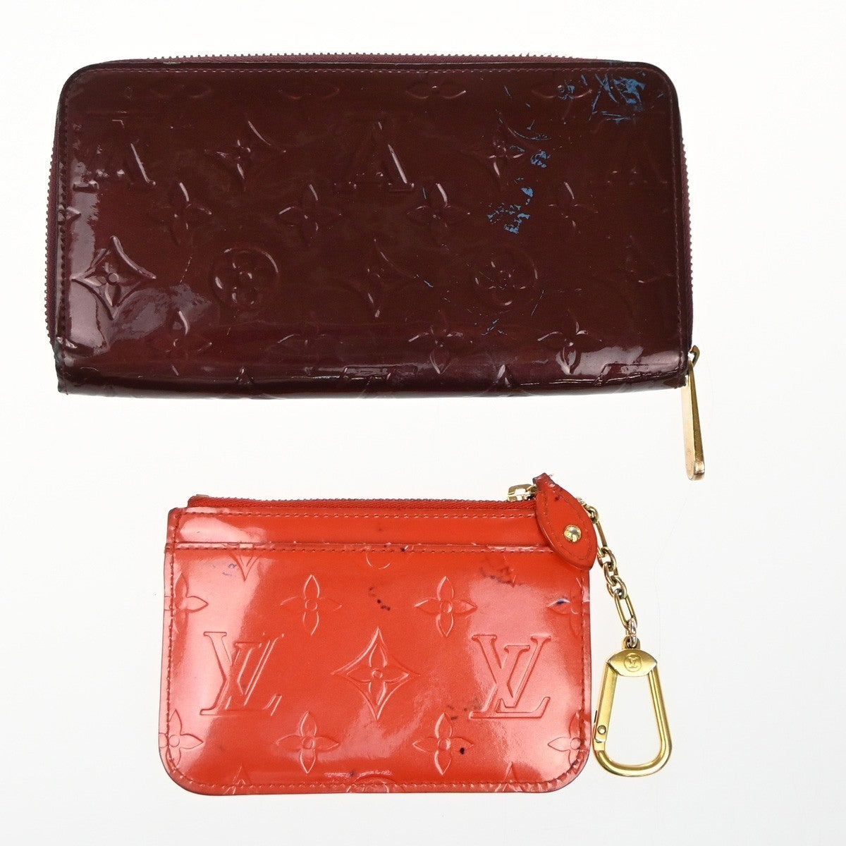 LOUIS VUITTON 2 Set Zippy Wallet Coin Case Monogram Vernis Leather Red 66KP531