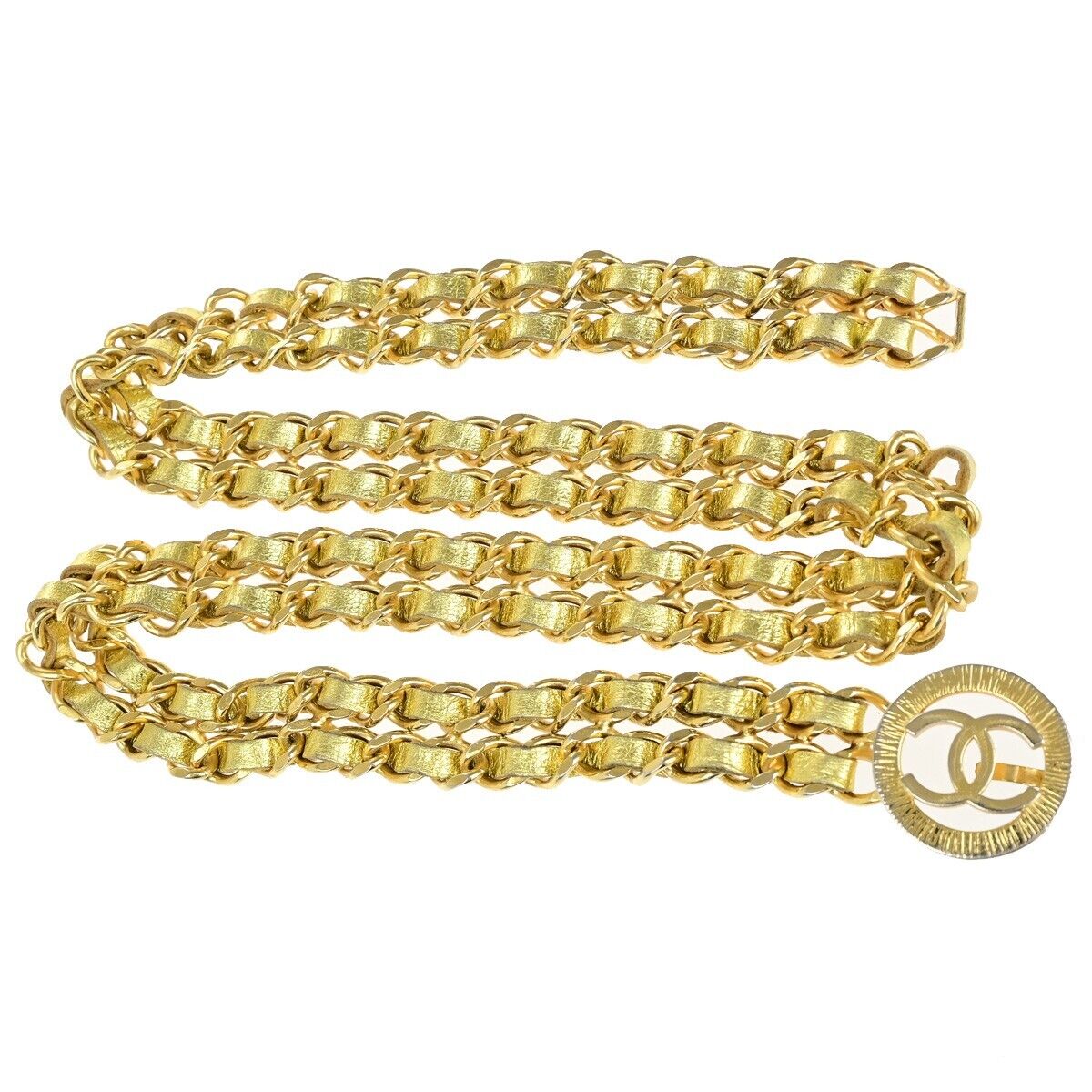 CHANEL CC Logo Coin Chain Belt Leather Gold GHW France Accessory 72RK432