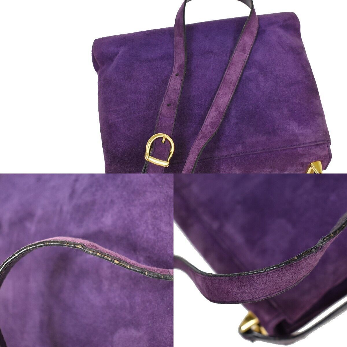 SALVATORE FERRAGAMO Gancini Shoulder Bag Suede Leather Purple Gold Italy 66YC022
