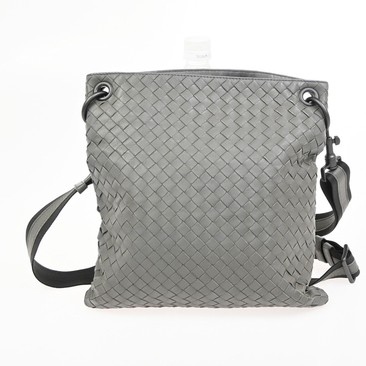 BOTTEGA VENETA Logo Intrecciato Shoulder Bag Leather Black Grey Italy 12ZA252