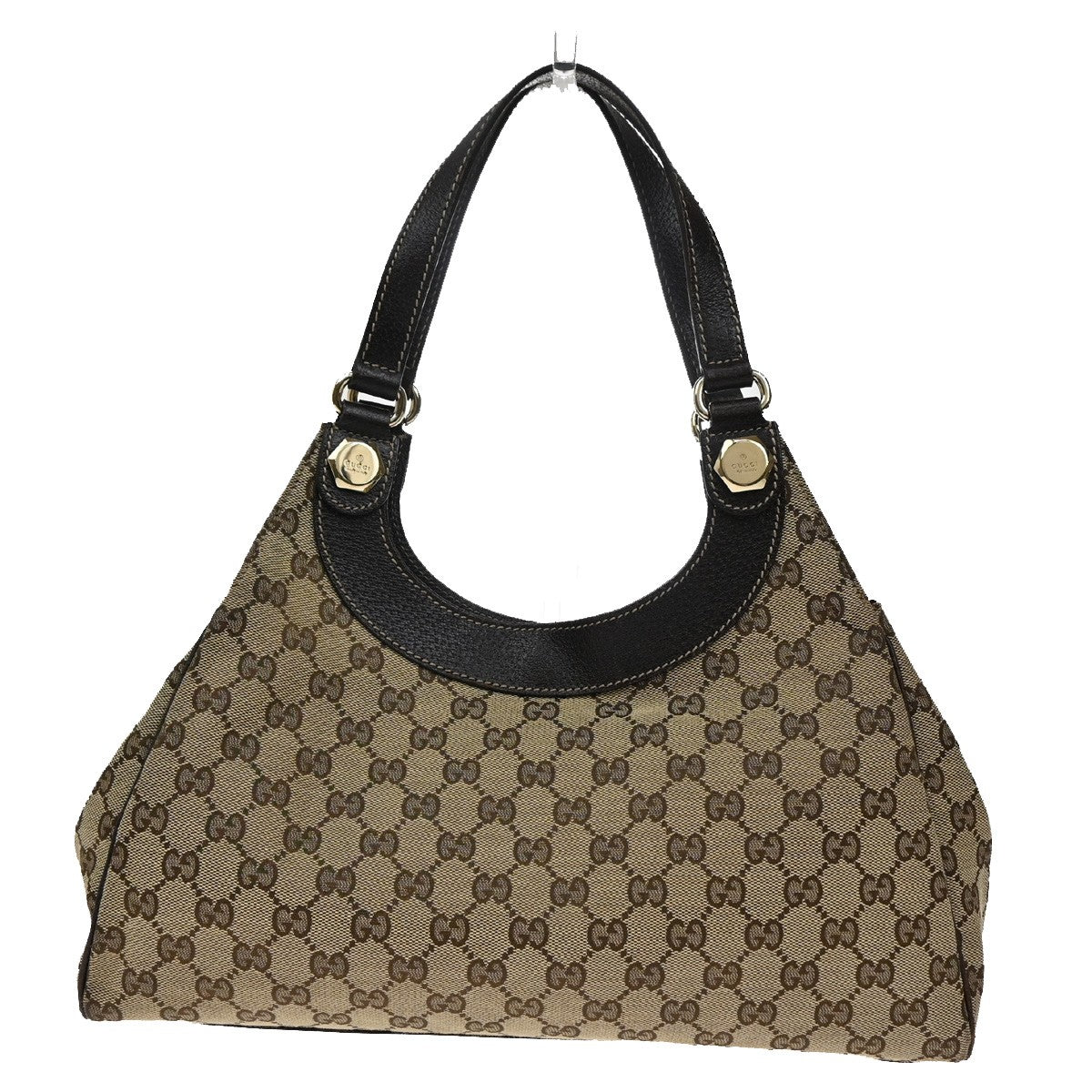 GUCCI Logo GG Pattern Shoulder Bag Canvas Leather Brown GHW Italy 76YH745