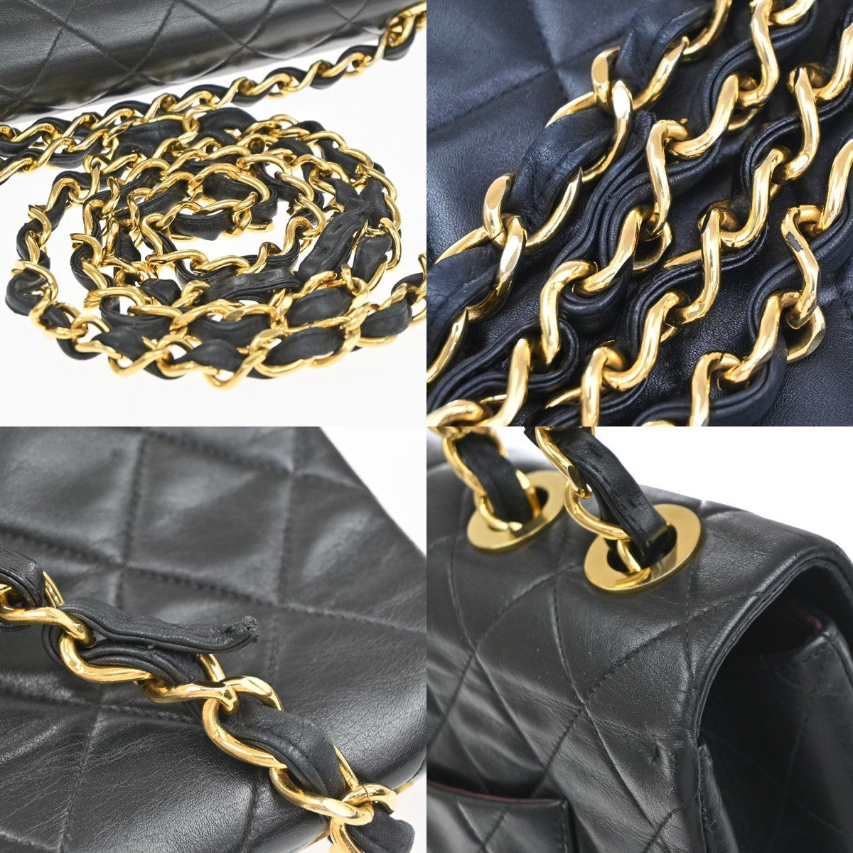 CHANEL Maxi Jumbo Matelasse 34 Chain Shoulder Bag Leather Black Vintage 865RP181
