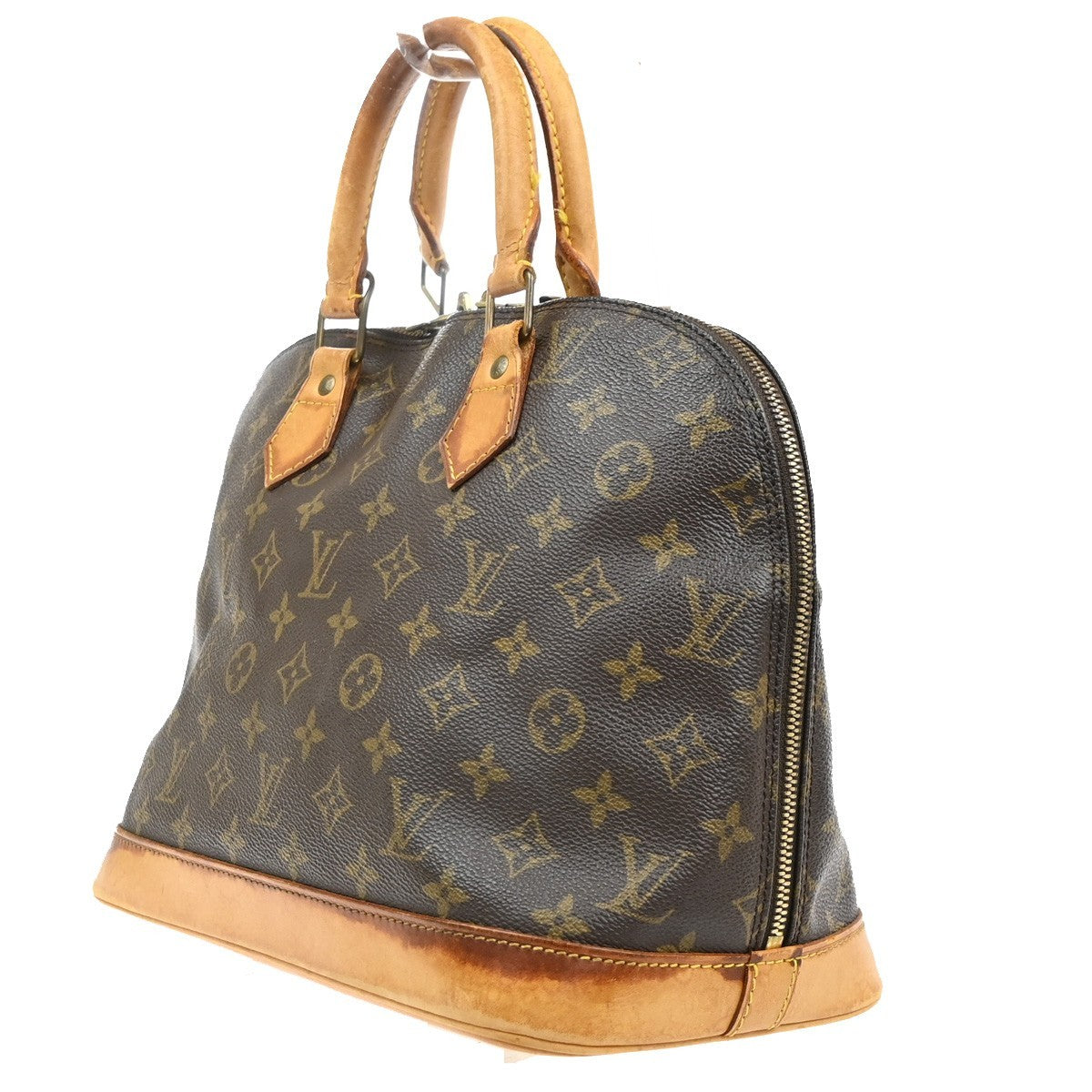 LOUIS VUITTON LV Logo Alma Hand Bag Monogram Leather Brown France M51130 02MA641
