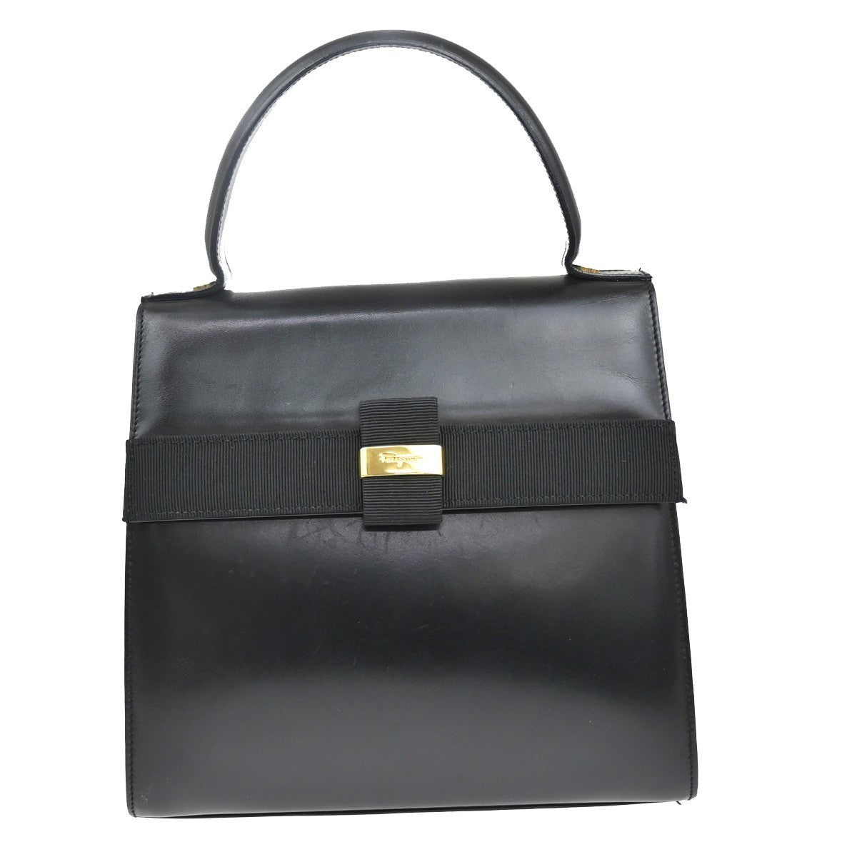 Salvatore Ferragamo Logo Vara flap Hand bag Leather Black GHW Italy 62MA110