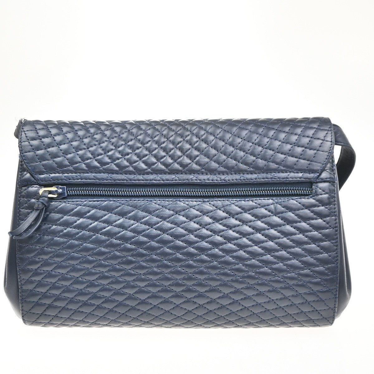 BALLY Logo Flap Shoulder Bag Quilted Leather Navy Blue GHW Italy 09MA548