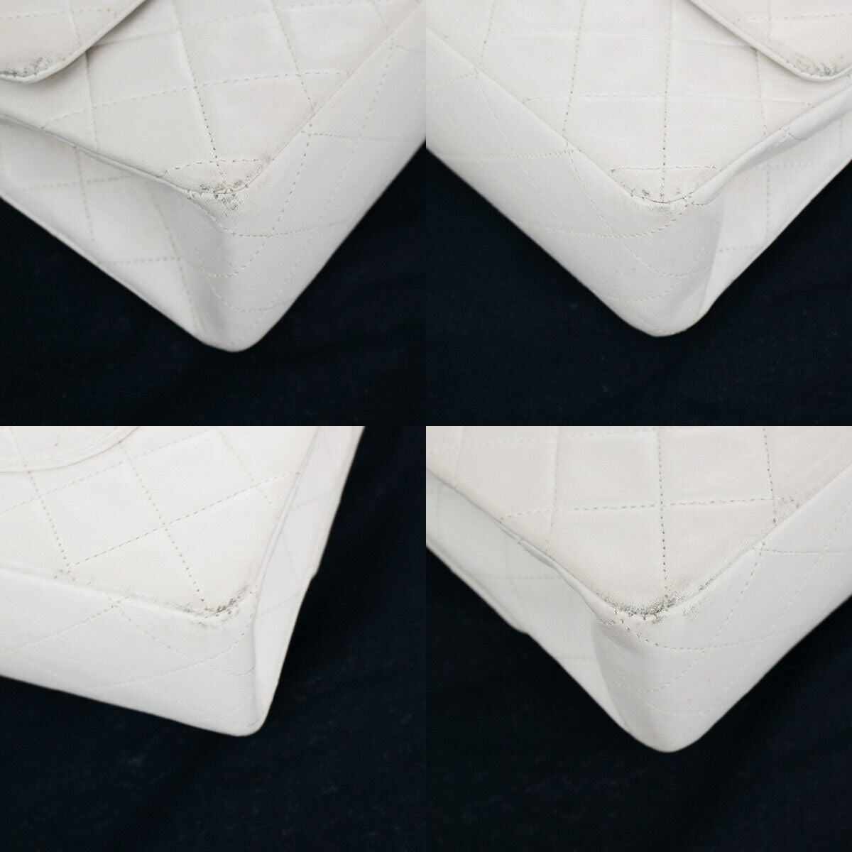 CHANEL CC Matelasse 25 Double Flap Chain Shoulder Bag Leather White GHW 385RK092