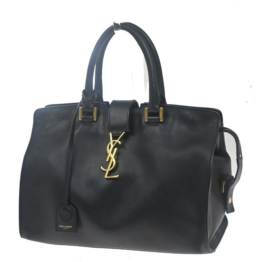 SAINT LAURENT YSL Logo Cabas Hand Bag Leather Black GHW Italy 70EE990