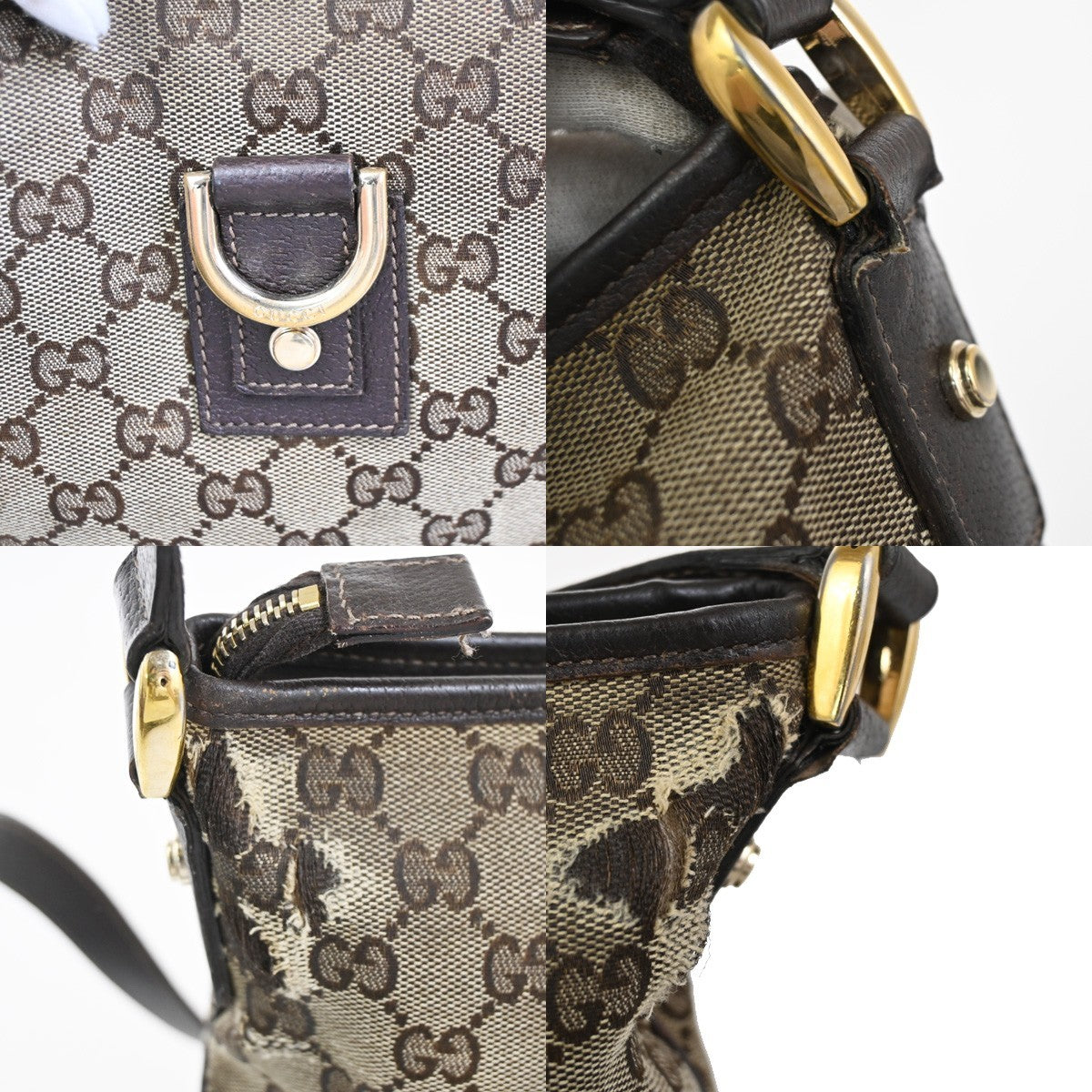 GUCCI Logo Abbey GG Pattern Shoulder Bag Canvas Leather Brown GHW Italy 05KC590