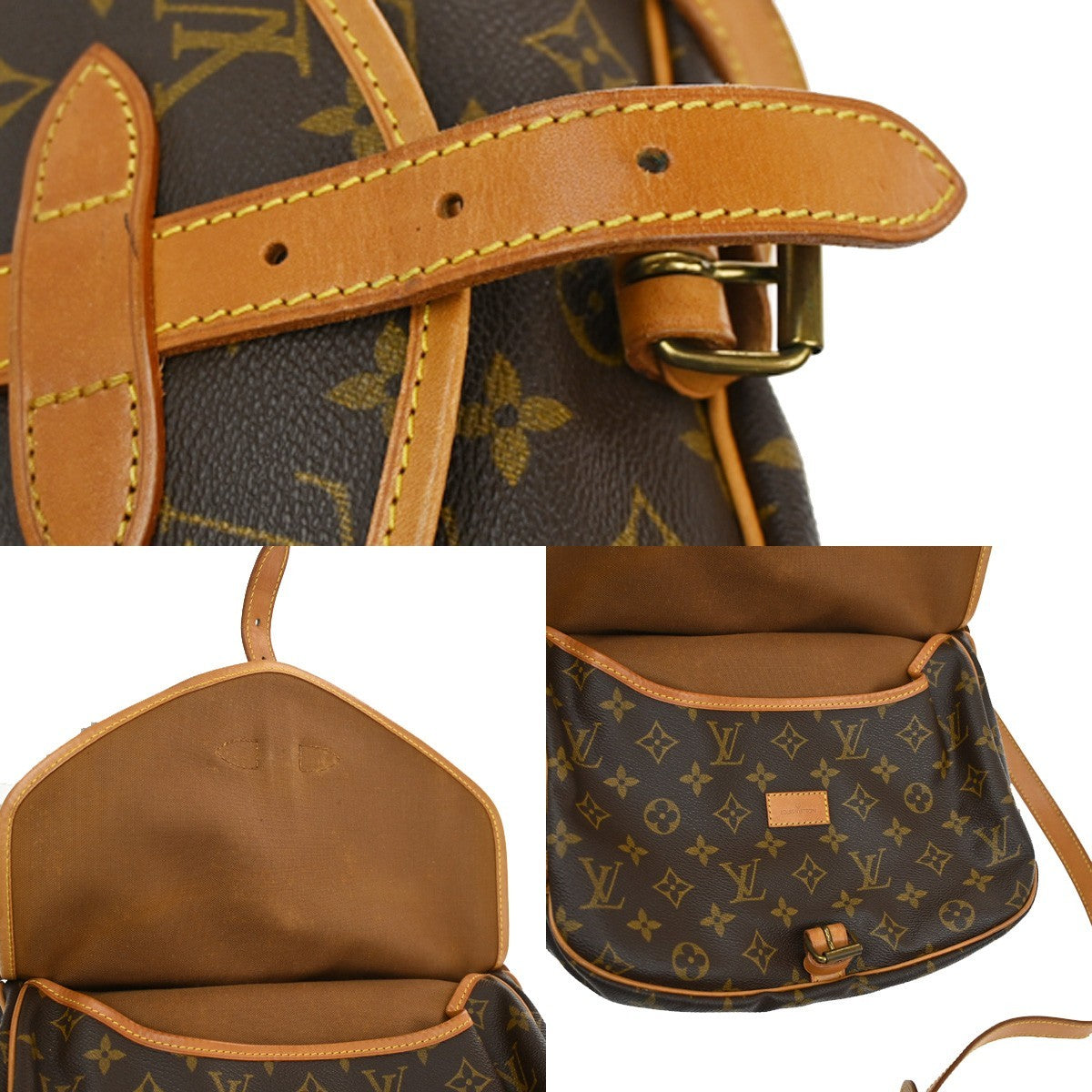 LOUIS VUITTON Logo Saumur 30 Shoulder Bag Monogram Leather Brown M42256 16KB413