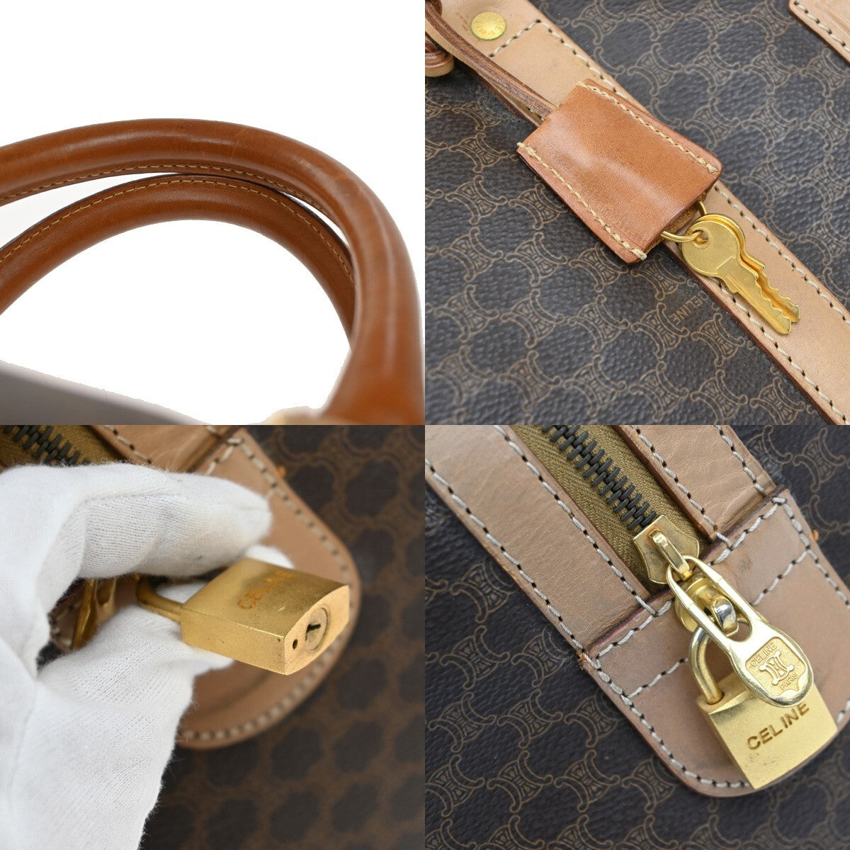 CELINE Logo Macadam Pattern Travel Hand Bag PVC Leather Brown Italy 02EE152