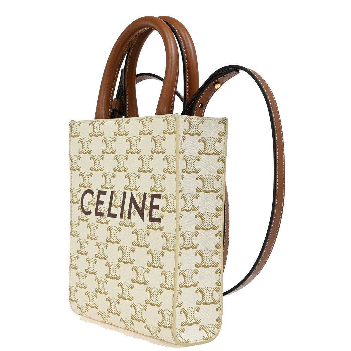 CELINE Mini Vertical Cabas 2Way Hand Bag Triomphe Canvas Leather WE BN 46RF271