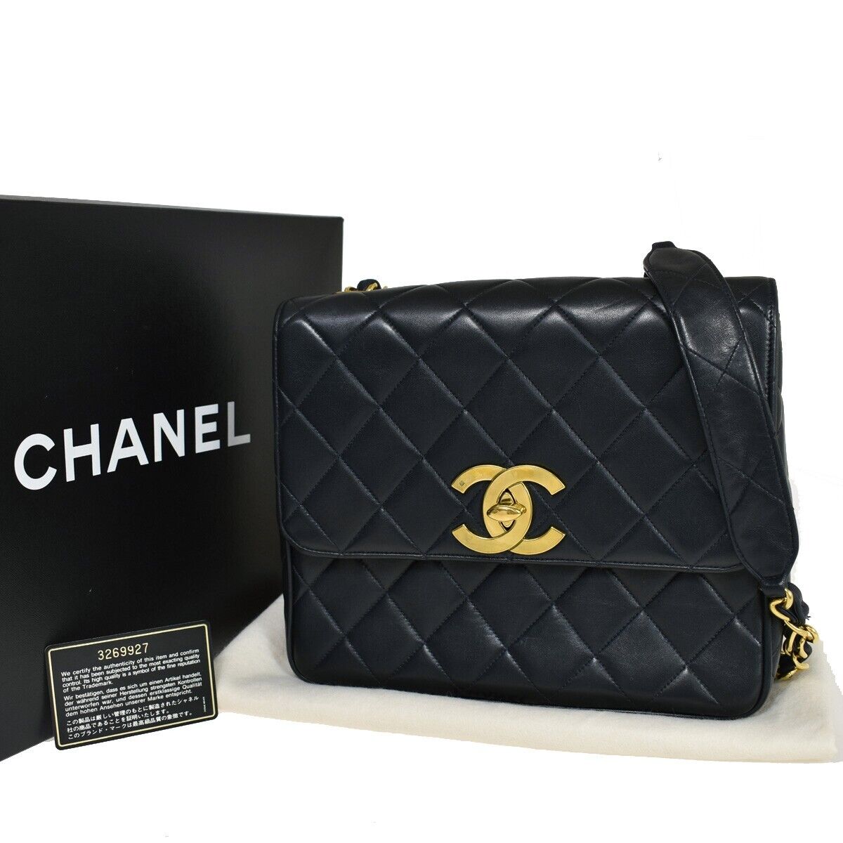 CHANEL CC Logo Matelasse 25 Chain Shoulder Bag Leather Blue GHW Vintage 850RJ158