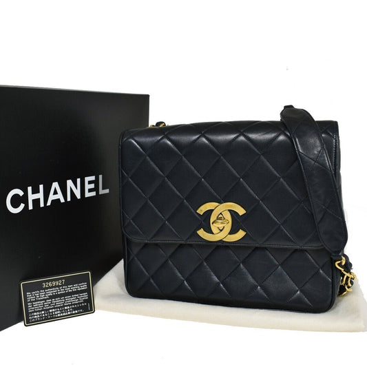 CHANEL CC Logo Matelasse 25 Chain Shoulder Bag Leather Blue GHW Vintage 850RJ158