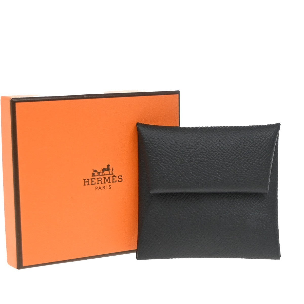 HERMES Logo Bastia Campact Wallet Coin Case Veau Epsom Leather Black 79LC621