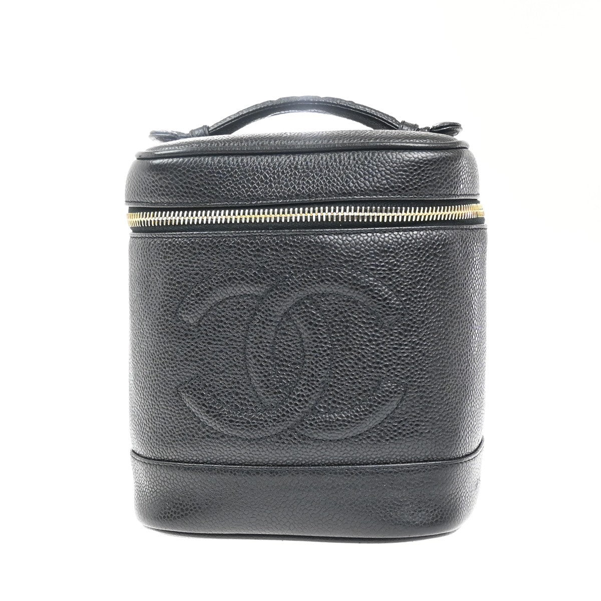 CHANEL CC Logo Vanity Hand Bag Grained Calfskin Leather Black GHW Italy 21RL825