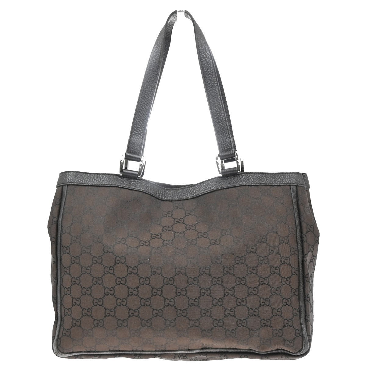 GUCCI Logo GG Shoulder Tote Hand Bag Canvas Leather Brown SHW Italy 80KC595