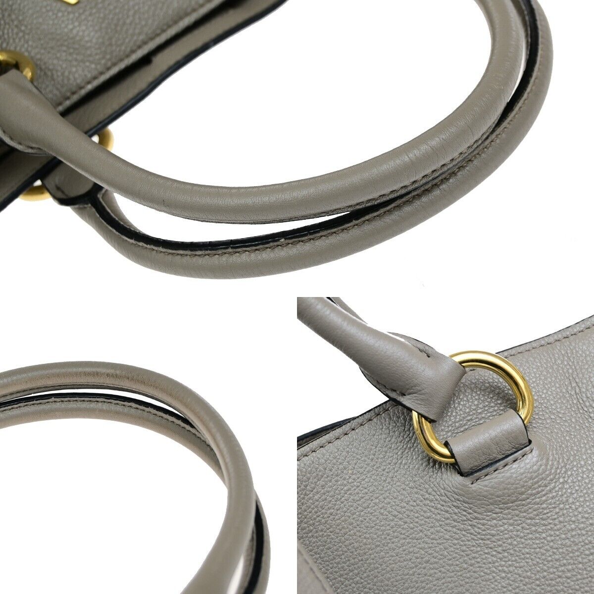 PRADA MILNO Logo 2Way Shoulder Hand Bag Vitello Phenix Leather Gray GHW 83ED876