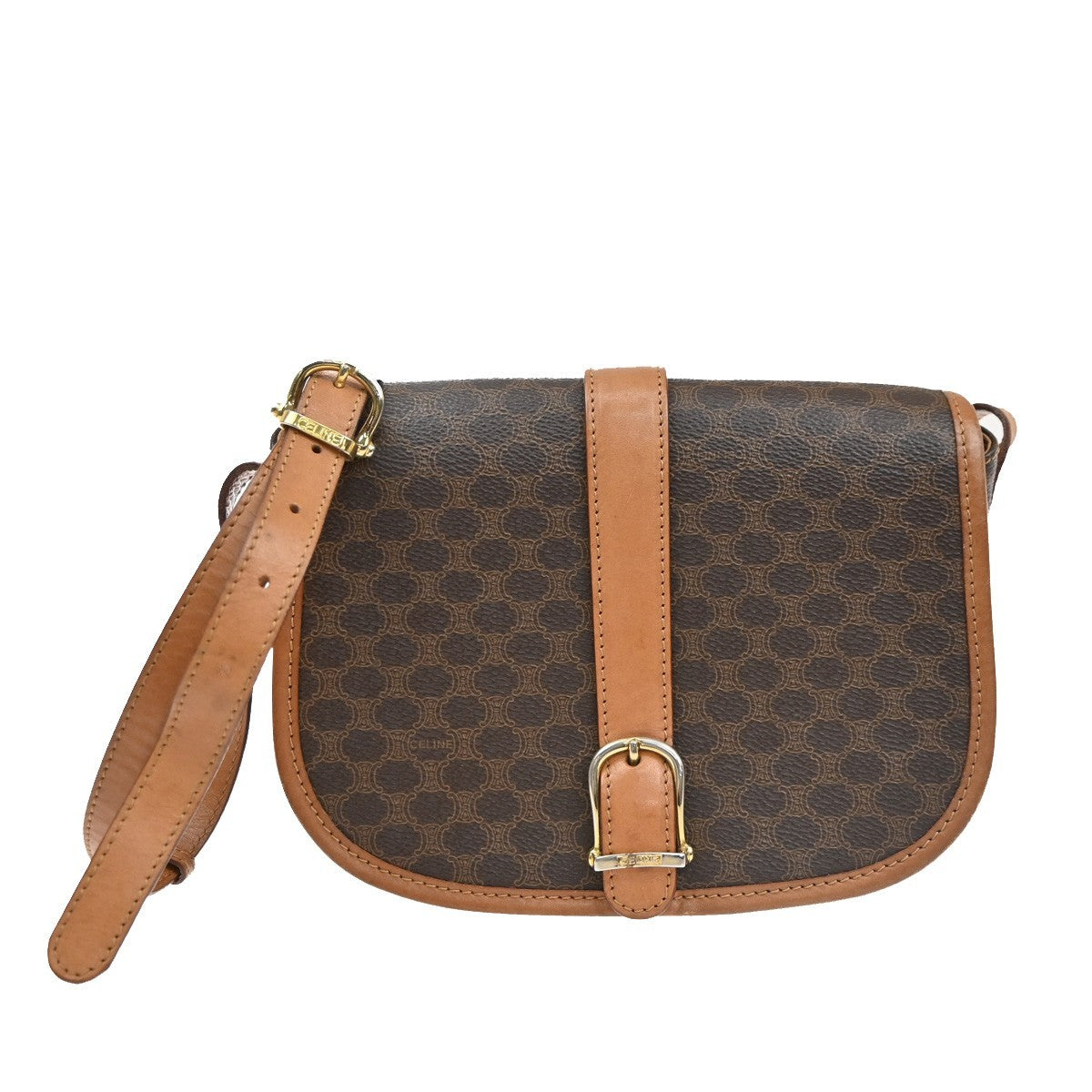 CELINE Logo Macadam Pattern Shoulder Bag PVC Leather Brown GHW Italy 35TA701
