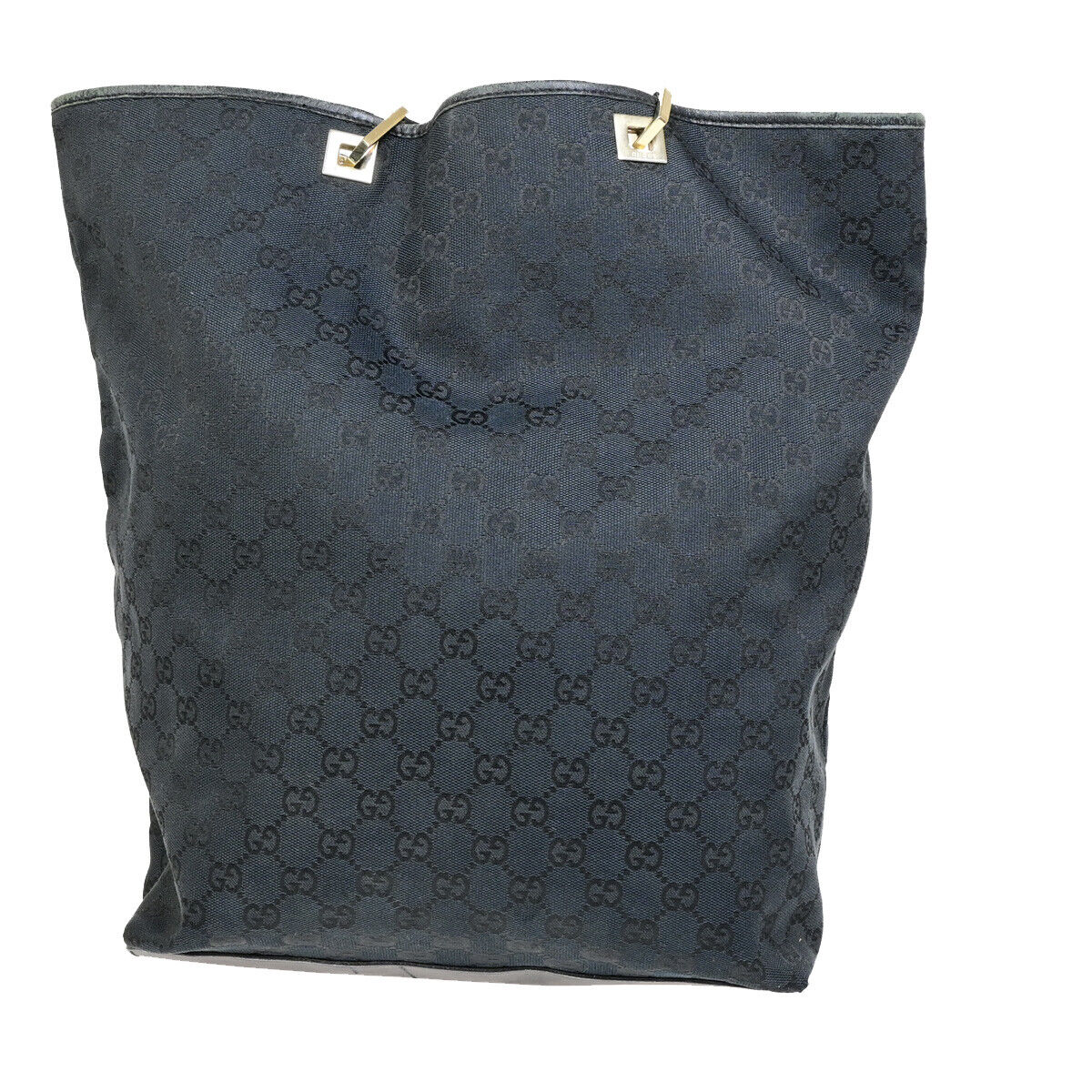GUCCI Logo GG Pattern Shoulder Tote Bag Canvas Leather Black GHW Italy 02YF024