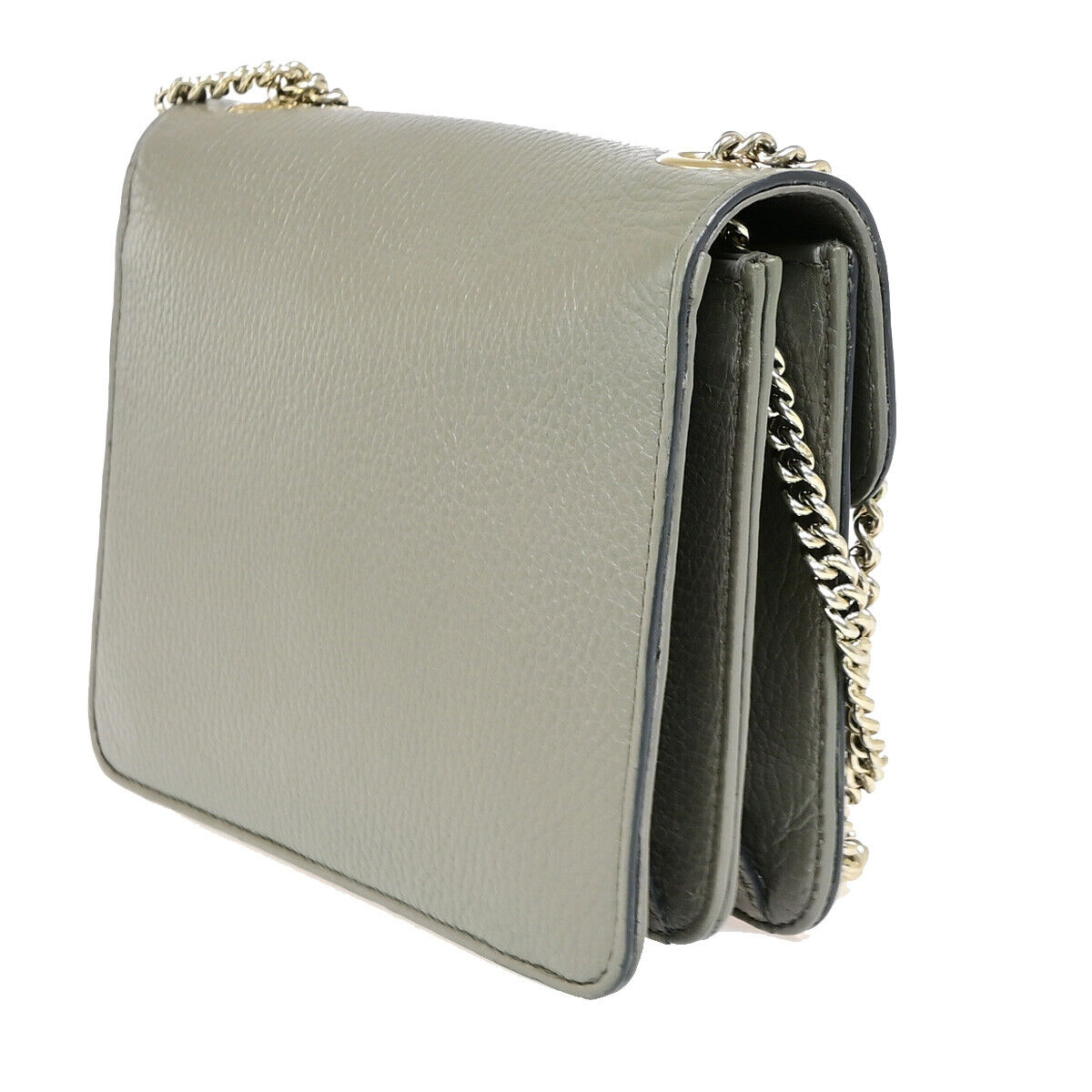 GUCCI Logo Interlocking G Chain Shoulder Bag Leather Gray GHW Italy 52YF630