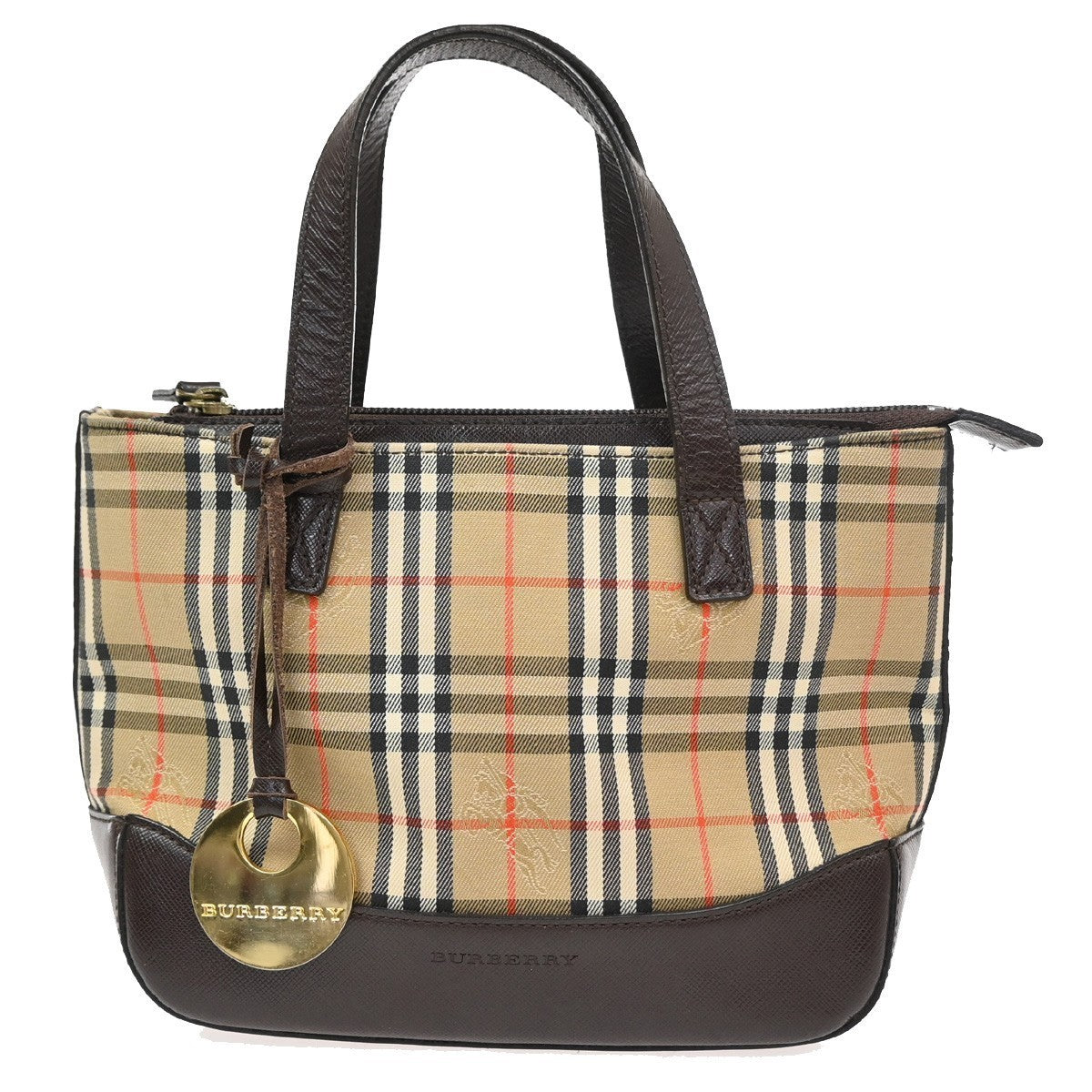 BURBERRY Logo Nova Check Small Hand Bag Canvas Leather Beige Brown GHW 87TA666