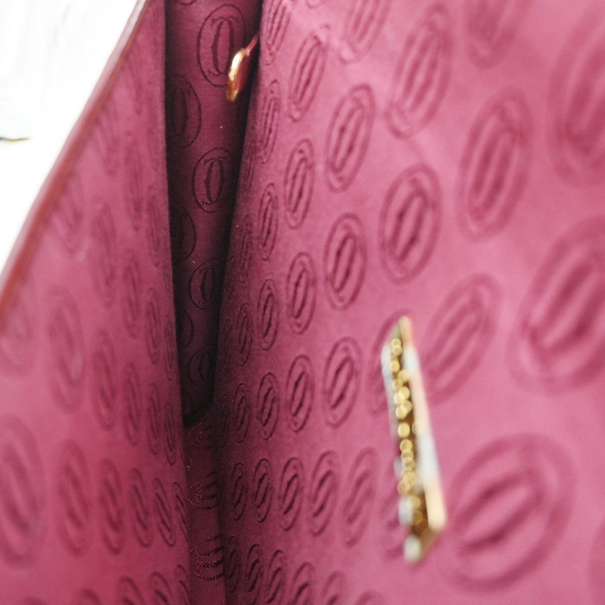 CARTIER Logo Must Line Clutch Hand Bag Leather Red Burgundy GHW 09MA544