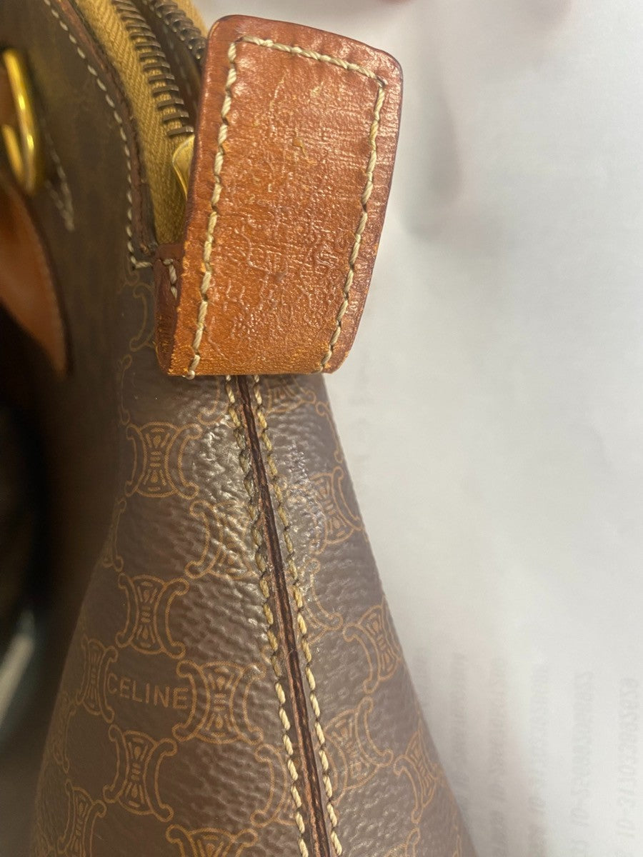 CELINE Logo Macadam Pattern Hand Bag PVC Leather Brown GHW Italy 69ZA264