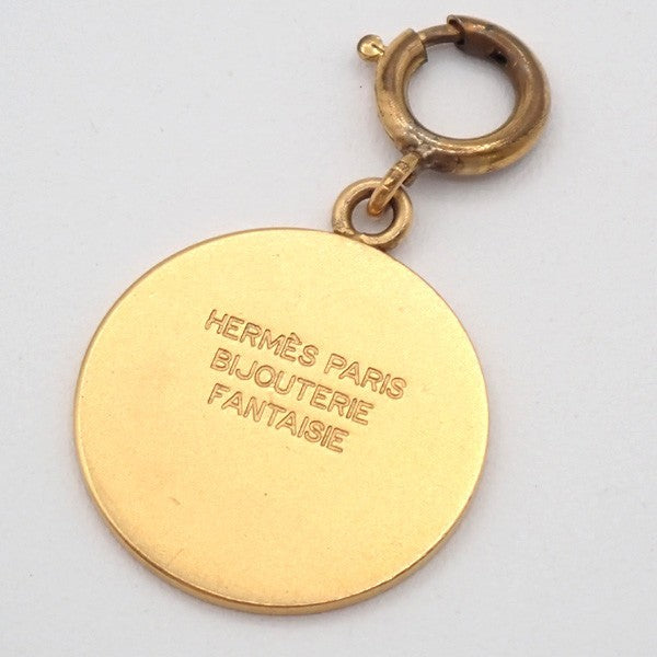 HERMES Logo Sellier Pendant Necklace Top Charm Gold-Plated 08RL971