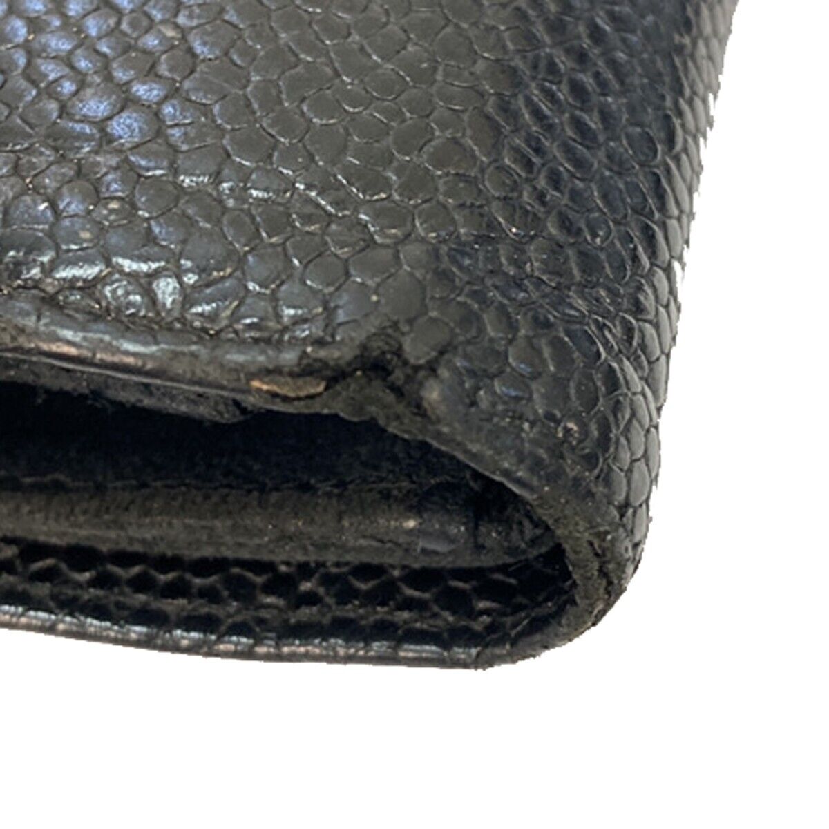 CHANEL CC Logo Bifold Wallet Caviar Skin Leather Black France Vintage 60EA462