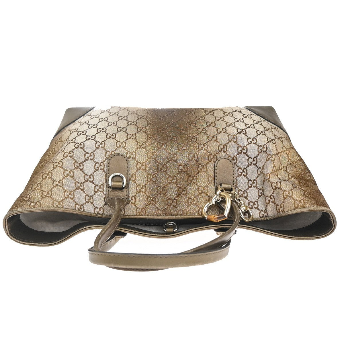 GUCCI GG Pattern Heart Bit Shoulder Bag Lurex Canvas Leather Brown Italy 31KC625