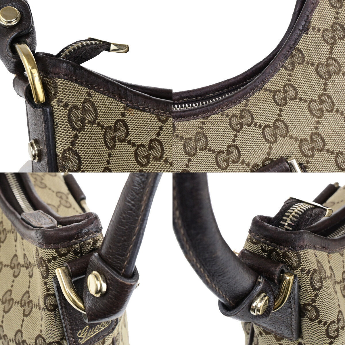 GUCCI Logo Abbey GG Pattern Shoulder Bag Canvas Leather Brown GHW Italy 66YG690