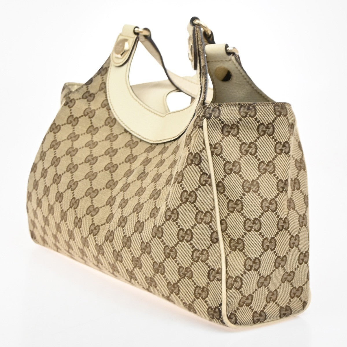 GUCCI GG Pattern Charmy Handbag Canvas Leather Beige GHW Italy 86DA225