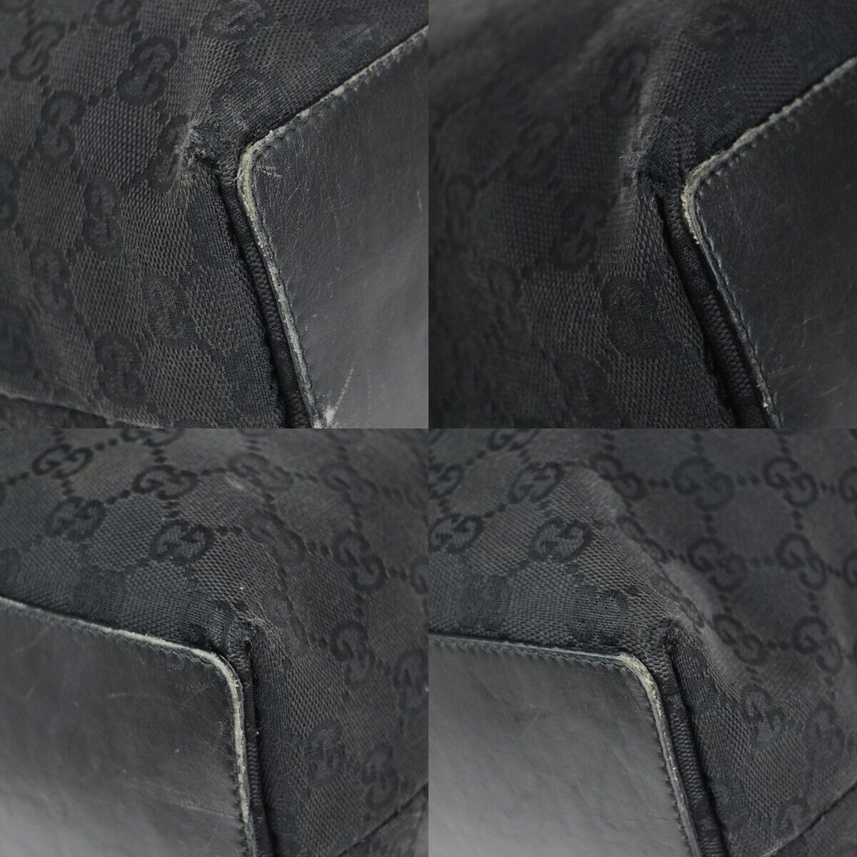 GUCCI Logo GG Pattern Shoulder Tote Bag Canvas Leather Black GHW Italy 62EC530