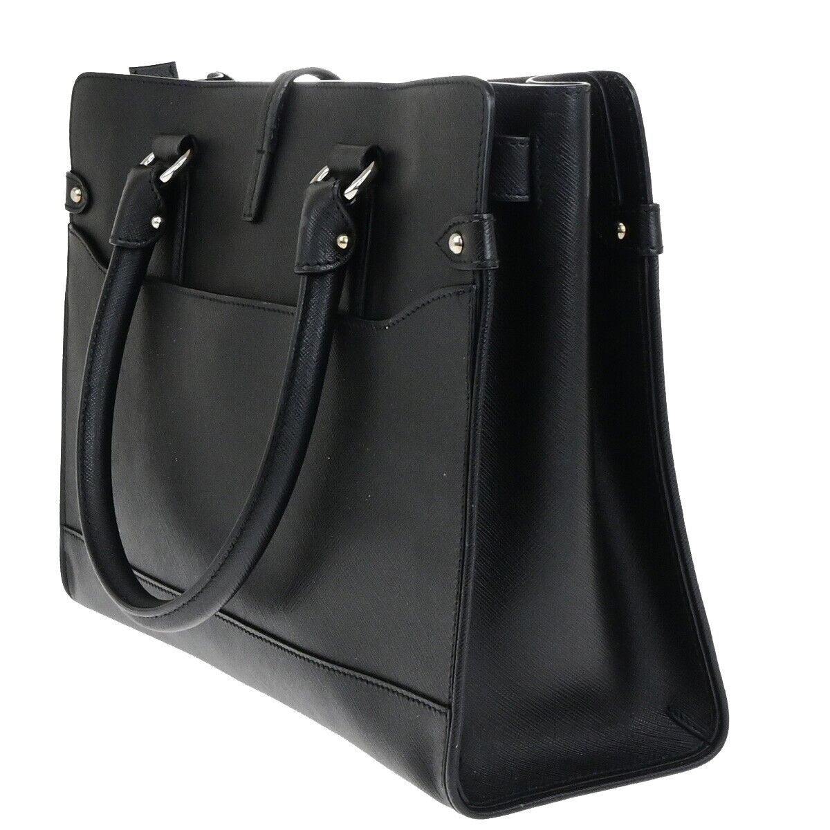SALVATORE FERRAGAMO Gancini Hand Bag Leather Black Silver Made in Italy 61KA499